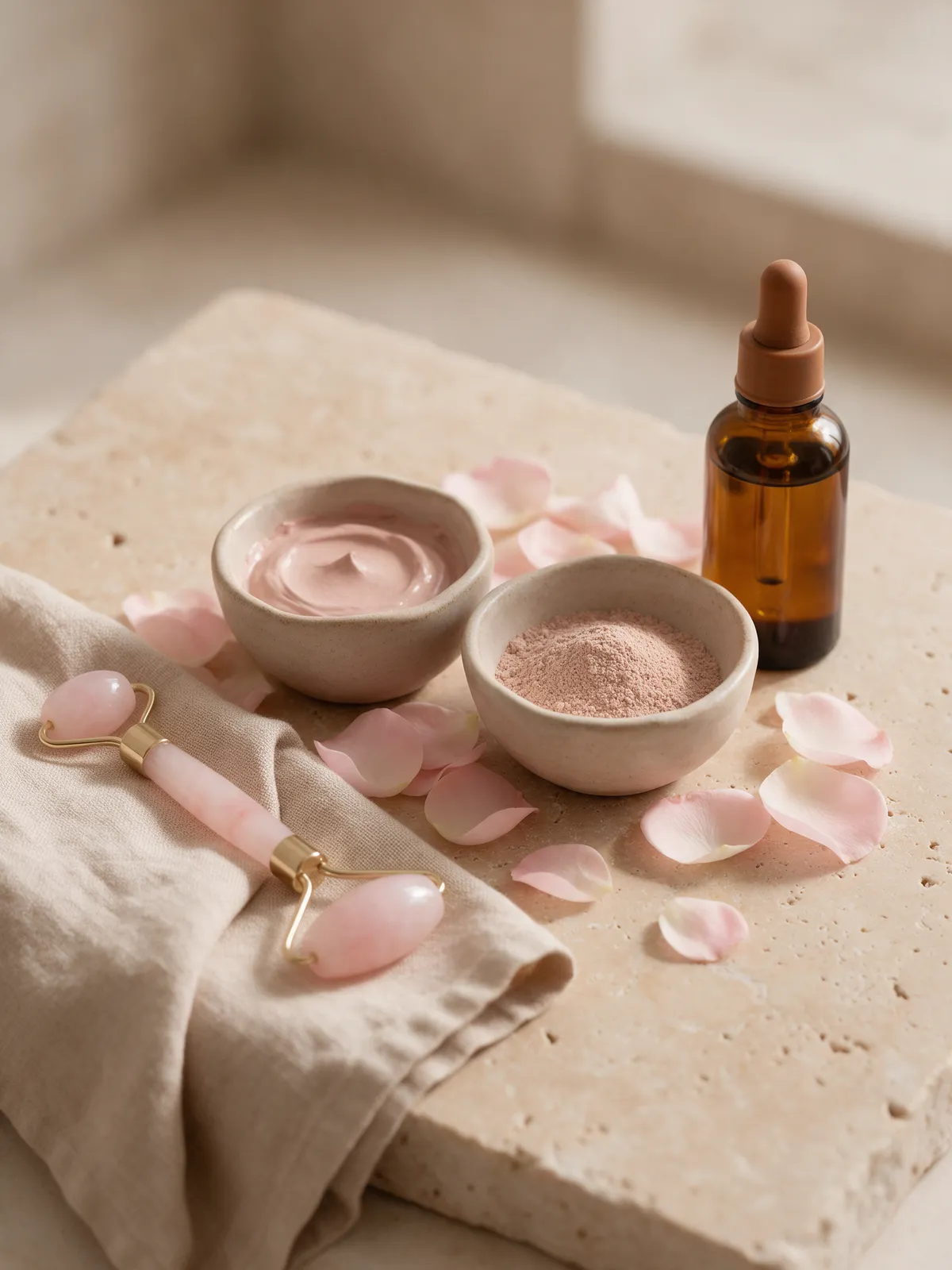 Rose clay and herbal face powder with rose petals
